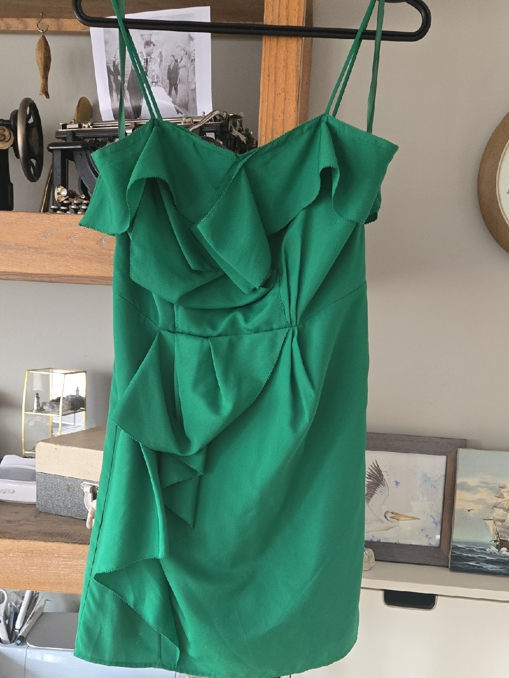 Jacob Emerald Green Ruffle Mini Slip Dress